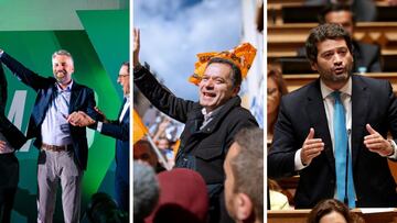 Imagen de Pedro Nuno Santos (PS), Lu¨ªs Montenegro (AD) y Andr¨¦ Ventura (Chega!), candidatos en las elecciones portuguesas