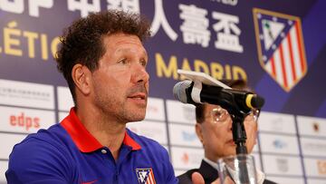 HONG KONG, 05/08/2024.- El entrenador del Atlético de Madrid, el argentino Diego Simeone, en la rueda de prensa de presentación del partido amistoso ante el Kitchee SC, este lunes en Hong Kong. EFE/Atlético de Madrid SOLO USO EDITORIAL/SOLO DISPONIBLE PARA ILUSTRAR LA NOTICIA QUE ACOMPAÑA (CRÉDITO OBLIGATORIO)