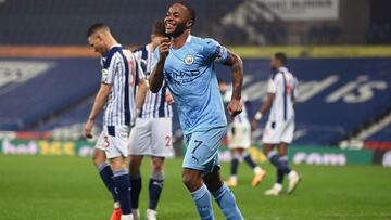 26 January 2021, United Kingdom, West Bromwich: Manchester City&#039;s Raheem Sterling celebrates scoring his side&#039;s fifth goal during the English Premier League soccer match between West Bromwich Albion and Manchester City at The Hawthorns. Photo: L