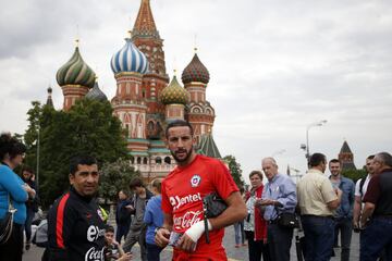 La selección chilena visitó la Plaza Roja de Moscú antes de viajar a Rumania. 