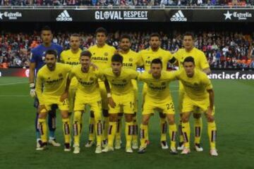 Once del Villarreal. De pie: Areola, Soldado, Rodri, Samu García, Musacchio y Bonera. Agachados: Adrián, Castillejo, Trigueros, Rukavina y Marín