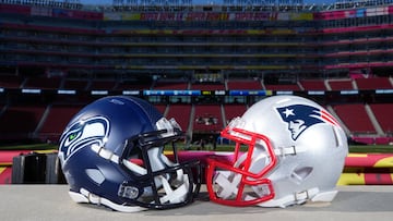 Feb 4, 2026; Santa Clara, CA, USA; Seattle Seahawks and New England Patriots helmets at Levi's Stadium. Mandatory Credit: Kirby Lee-Imagn Images