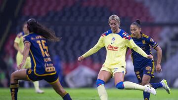 (L-R), Jocelyn Orejel of America and Sandra Stephany Mayor of Tigres during the game America vs Tigres UANL corresponding to Round 09 of the Torneo Apertura 2023 of the Womens Liga BBVA MX, at Azteca Stadium, on September 06, 2023.
<br><br>
(I-D), Jocelyn Orejel de America y Sandra Stephany Mayor de Tigres durante el partido America vs Tigres UANL, correspondiente a la Jornada 09 del Torneo Apertura 2023 de la Liga BBVA MX Femenil, en el Estadio Azteca, el 06 de Septiembre de 2023