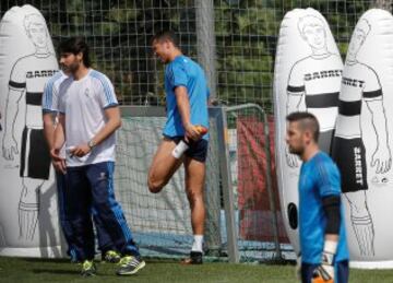 Cristiano Ronaldo after his collision with Casilla in training.