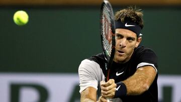 PBX31. INDIAN WELLS (ESTADOS UNIDOS), 12/03/2018.-El tenista argentino Juan Mart&iacute;n del Potro devuelve la bola al australiano Alex de Minaur durante su partido de segunda ronda del torneo de tenis de Indian Wells, California (Estados Unidos) el 11 d