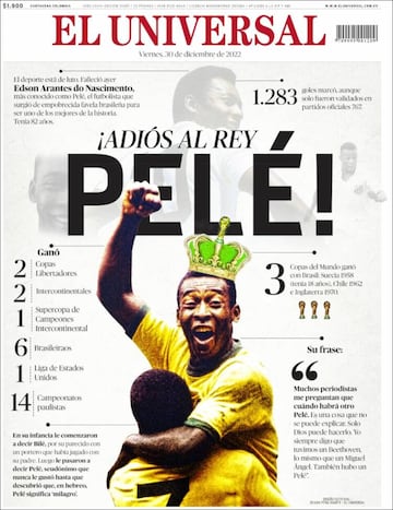 Tributes to Pelé on the front pages of the world