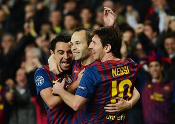 Leo Messi junto Xavi Hernández y Andrés Iniesta.