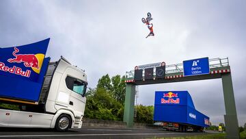 Luc Ackermann performs during the Red Bull Bridge Traverse in Aldenhoven, Germany on August 2, 2025.