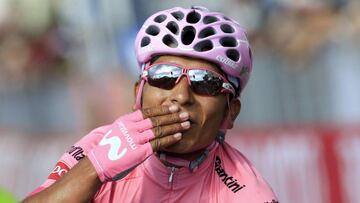 Nairo Quintana celebra al ganar el Giro de Italia en 2014.