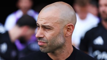 FORT LAUDERDALE, FLORIDA - MARCH 09: Javier Mascherano, Head Coach of Inter Miami CF, looks on prior to the MLS match between Inter Miami CF and Charlotte FC at Chase Stadium on March 09, 2025 in Fort Lauderdale, Florida. Megan Briggs/Getty Images/AFP (Photo by Megan Briggs / GETTY IMAGES NORTH AMERICA / Getty Images via AFP)