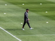 Simeone, en una sesión del Atlético.