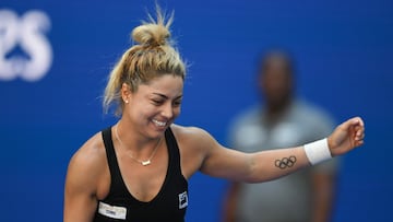 Mexico's Renata Zarazua celebrates after winning her women's singles first round tennis match to USA's Madison Keys on day two of the US Open tennis tournament at the USTA Billie Jean King National Tennis Center in New York City, on August 25, 2025. (Photo by ANGELA WEISS / AFP)