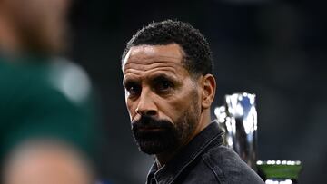Former English defender Rio Ferdinand attends the UEFA Champions League semi-final first leg football match between AC Milan and Inter Milan, on May 10, 2023 at the San Siro stadium in Milan. (Photo by GABRIEL BOUYS / AFP)