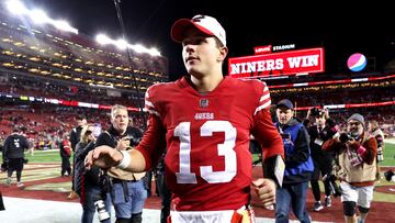 SANTA CLARA, CALIFORNIA - JANUARY 22: Brock Purdy #13 of the San Francisco 49ers runs off the field after defeating the Dallas Cowboys 19-12 in the NFC Divisional Playoff game at Levi's Stadium on January 22, 2023 in Santa Clara, California.   Lachlan Cunningham/Getty Images/AFP (Photo by Lachlan Cunningham / GETTY IMAGES NORTH AMERICA / Getty Images via AFP)