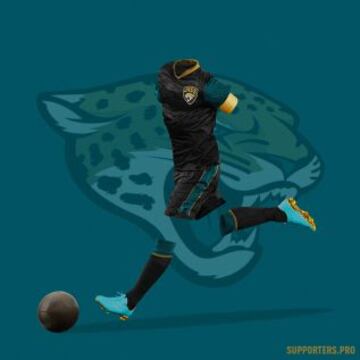 ¿Te imaginas cómo lucirían las camisetas de los 32 equipos de la NFL si fueran de fútbol? Y así se vería la de los Jaguares de Jacksonville.