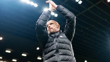 MANCHESTER, ENGLAND - DECEMBER 27:   Manchester United Head Coach / Manager Erik ten Hag applauds the fans prior to the Premier League match between Manchester United and Nottingham Forest at Old Trafford on December 27, 2022 in Manchester, United Kingdom. (Photo by Ash Donelon/Manchester United via Getty Images)