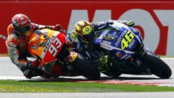 Duelo de colosos. Marc Márquez y Valentino Rossi lucharon hasta la última curva de Assen por el triunfo en el GP de Holanda.