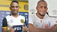 Los colombianos Jarlan Barrera y Edwar L&oacute;pez en sus presentaciones como nuevos jugadores de Rosario Central y Estudiantes de La Plata respectivamente.