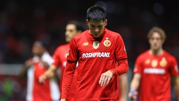 Franco Romero of Toluca during the 5th round match between Toluca and Pumas UNAM as part of the Liga BBVA MX, Torneo Apertura 2025 at Nemesio Diez Stadium, on August 16, 2025 in Toluca, Estado de Mexico, Mexico.