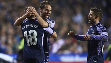 Alegría del Real Valladolid en el gol de Antoñito en Anoeta la temporada pasada.