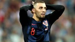 Mateo Kovacic se lamenta durante el partido de octavos de final del Mundial 2018 entre Croacia y Dinamarca.