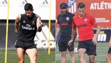 James Rodríguez y Santiago Arias en entrenamientos con Real y Atlético de Madrid.