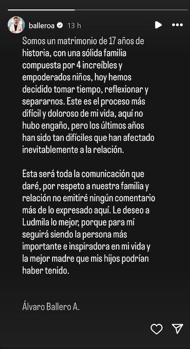 “Hemos decidido separarnos... Es el proceso más difícil y doloroso de mi vida”