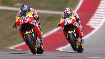 M&aacute;rquez y Pedrosa en el circuito de Austin en 2017.