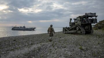 GOTLAND, SWEDEN, JUNE 07: A US marine walks in the Tofta military firing range area in the outskirts of Visby, Gotland, during the Baltops 22, the Balticâs year military exercise including more than forty-five maritime units, more than seventy-five aircrafts and approximately seven thousand personnel of sixteen nations in Gotland, Sweden, June 07th, 2022. (Photo by Narciso Contreras/Anadolu Agency via Getty Images)
