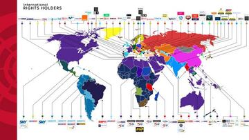 Mapa con los países y los canales donde se siguió el Clásico del Bernabéu el domingo