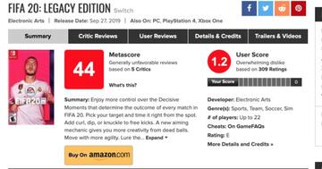 FIFA 20 para Nintendo Switch en Metacritic.