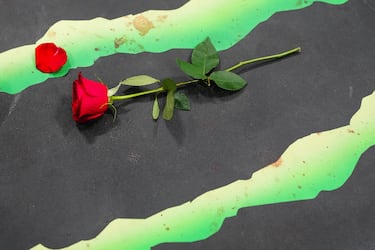 Ilia Topuria lanza rosas al octógono como es habitual en él tras ganar una pelea.