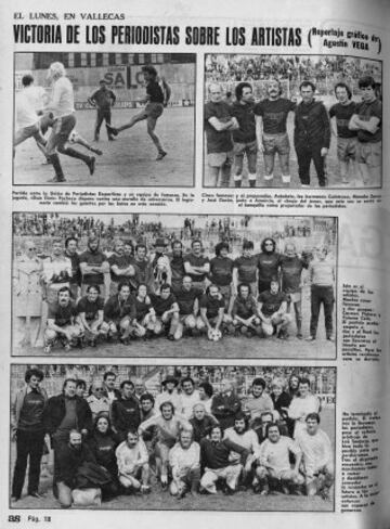 Estadio de Vallecas. En el día de San José se vivió una fiesta futbolística entre una selección de periodistas deportivos, entre los que estaban varios representantes de AS, y un combinado de artistas.