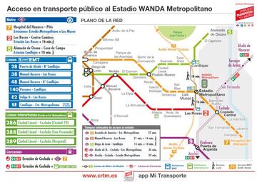 Acceso en transporte p&uacute;blico al Estadio Wanda Metropolitano.