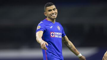 Orbelin Pineda of Cruz Azul during the game Cruz Azul vs Monterrey, corresponding to the eleventh round match of the Torneo Guard1anes Clausura 2021 of the Liga BBVA MX, at Azteca Stadium, on March 13, 2021. <br><br> Orbelin Pineda de Cruz Azul durante el partido Cruz Azul vs Monterrey, correspondiente a la Jornada 11 del Torneo Clausura Guard1anes 2021 de la Liga BBVA MX, en el Estadio Azteca, el 13 de Marzo de 2021.