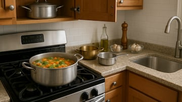Kitchen scene with pots and pans - artist's impression