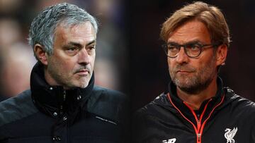 Jose Mourinho, Manager of Manchester United and Jurgen Klopp, Manager of Liverpool who meet in the Premier League on January 15,2017 at Old Trafford in Manchester.