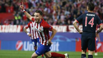 Saúl celebra su gol al Bayern de Múnich.
