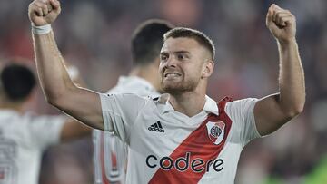 AME4979. BUENOS AIRES (ARGENTINA), 07/06/2023.- Lucas Beltrán de River celebra un gol hoy, en un partido de la fase de grupos de la Copa Libertadores entre River Plate y Fluminense en el estadio Mâs Monumental en Buenos Aires (Argentina). EFE/Juan I. Roncoroni
