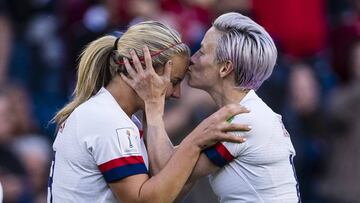 LE HAVRE, FRANCE - JUNE 20: Lindsey Horan of United States (L) celebrates her goal with Megan Rapinoe of United States (R) during the 2019 FIFA Women&#039;s World Cup France group F match between Sweden and USA at  on June 20, 2019 in Le Havre, France. (P