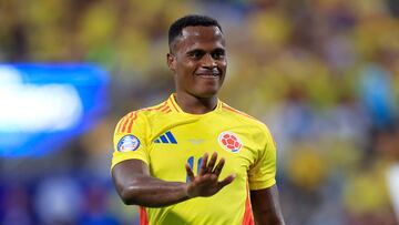 CHARLOTTE, NORTH CAROLINA - JULY 10: Jhon Arias of Colombia gestures during the CONMEBOL Copa America 2024 semifinal match between Uruguay and Colombia at Bank of America Stadium on July 10, 2024 in Charlotte, North Carolina. Buda Mendes/Getty Images/AFP (Photo by Buda Mendes / GETTY IMAGES NORTH AMERICA / Getty Images via AFP)