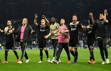 Ajax players celebrate after their win over Tottenham.