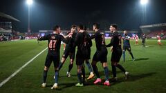 CHELTENHAM, ENGLAND - JANUARY 23: Gabriel Jesus of Manchester City celebrates with team mates after scoring their side&#039;s second goal during The Emirates FA Cup Fourth Round match between Cheltenham Town and Manchester City at Jonny Rocks Stadium on J