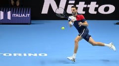 Turin (Italy), 16/11/2023.- Marcel Granollers of Spain in action during the Green Group doubles match between Marcel Granollers of Spain and Horacio Zeballos of Argentina against Maximo Gonzalez and Andres Molteni of Argentina at the Nitto ATP Finals tennis tournament in Turin, Italy, 16 November 2023. (Tenis, Italia, España) EFE/EPA/ALESSANDRO DI MARCO
