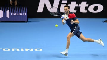 Turin (Italy), 16/11/2023.- Marcel Granollers of Spain in action during the Green Group doubles match between Marcel Granollers of Spain and Horacio Zeballos of Argentina against Maximo Gonzalez and Andres Molteni of Argentina at the Nitto ATP Finals tennis tournament in Turin, Italy, 16 November 2023. (Tenis, Italia, Espa?a) EFE/EPA/ALESSANDRO DI MARCO