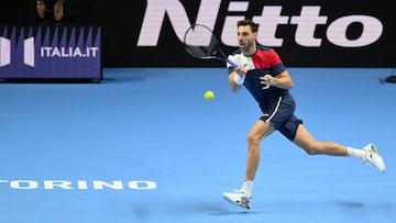 Turin (Italy), 16/11/2023.- Marcel Granollers of Spain in action during the Green Group doubles match between Marcel Granollers of Spain and Horacio Zeballos of Argentina against Maximo Gonzalez and Andres Molteni of Argentina at the Nitto ATP Finals tennis tournament in Turin, Italy, 16 November 2023. (Tenis, Italia, España) EFE/EPA/ALESSANDRO DI MARCO
