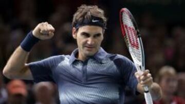 Federer celebra su triunfo sobre Del Potro.