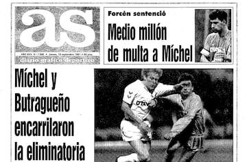 Portada del AS del 19 de septiembre de 1991, con la sancin a Mchel por sus tocamientos a Valderrama.