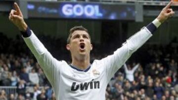 Cristiano celebra el segundo de los tres goles que le hizo al Getafe en el Bernabéu.