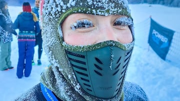 Competidora Snow Trail Running con las pestañas heladas